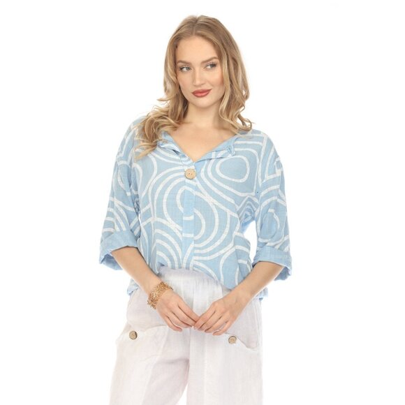 Light Blue Circle Print one button detail top - Picture 2 of 12